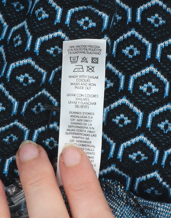 Gallery Women Blue Geometric Knit Puff Sleeve Pullover Jumper UK 16