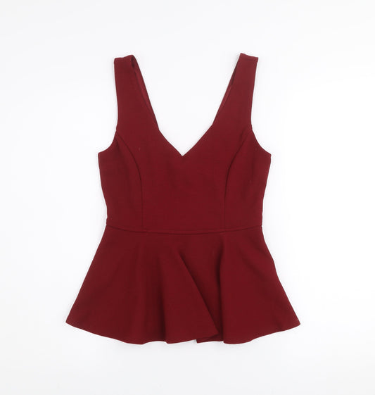 Forever 21 Women Red Peplum Sleeveless V-Neck Tank Top Size S