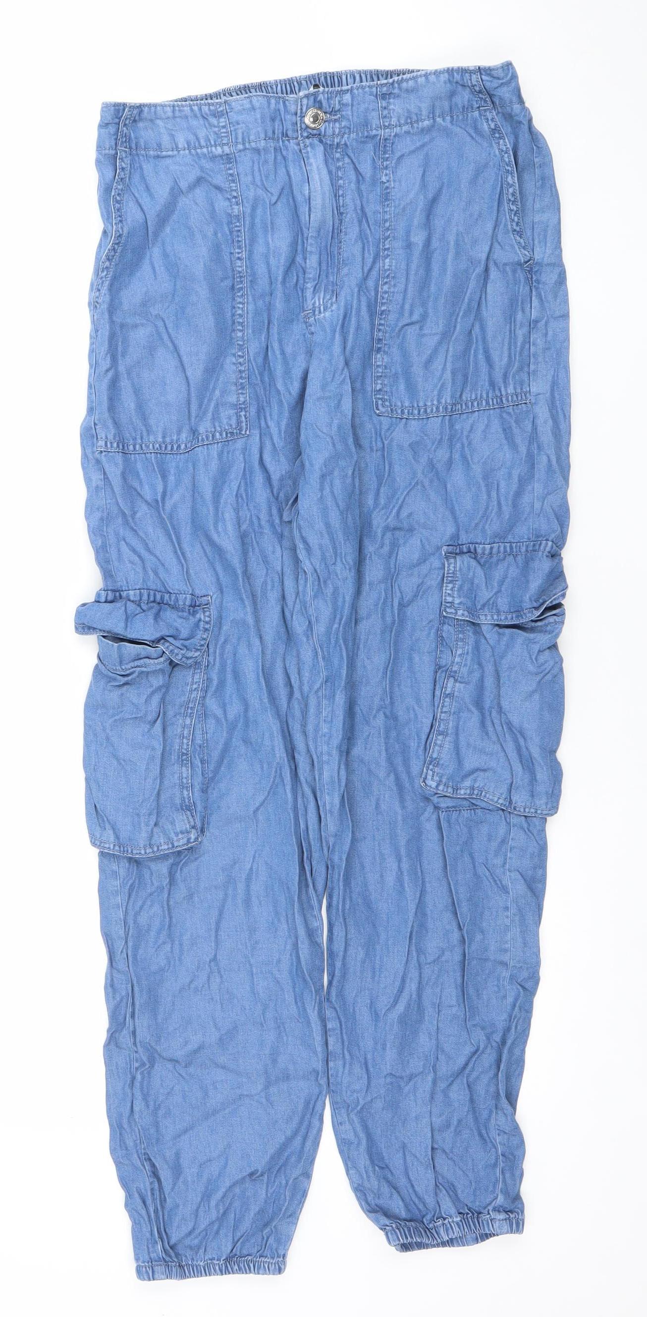 Primark Women’s Blue Cotton Blend Cargo Trousers Size 10