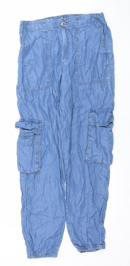 Primark Women’s Blue Cotton Blend Cargo Trousers Size 10