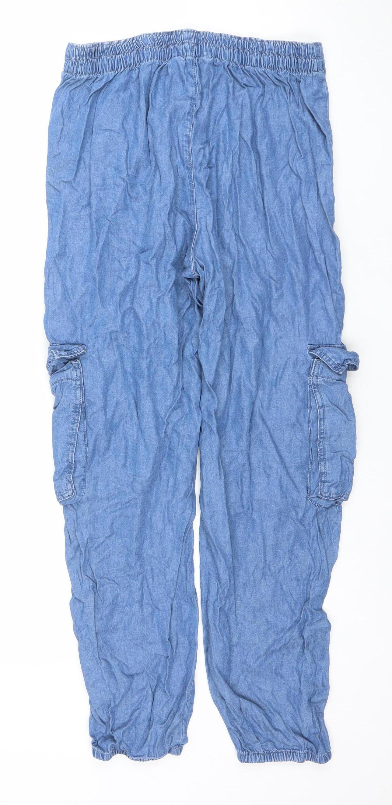 Primark Women’s Blue Cotton Blend Cargo Trousers Size 10