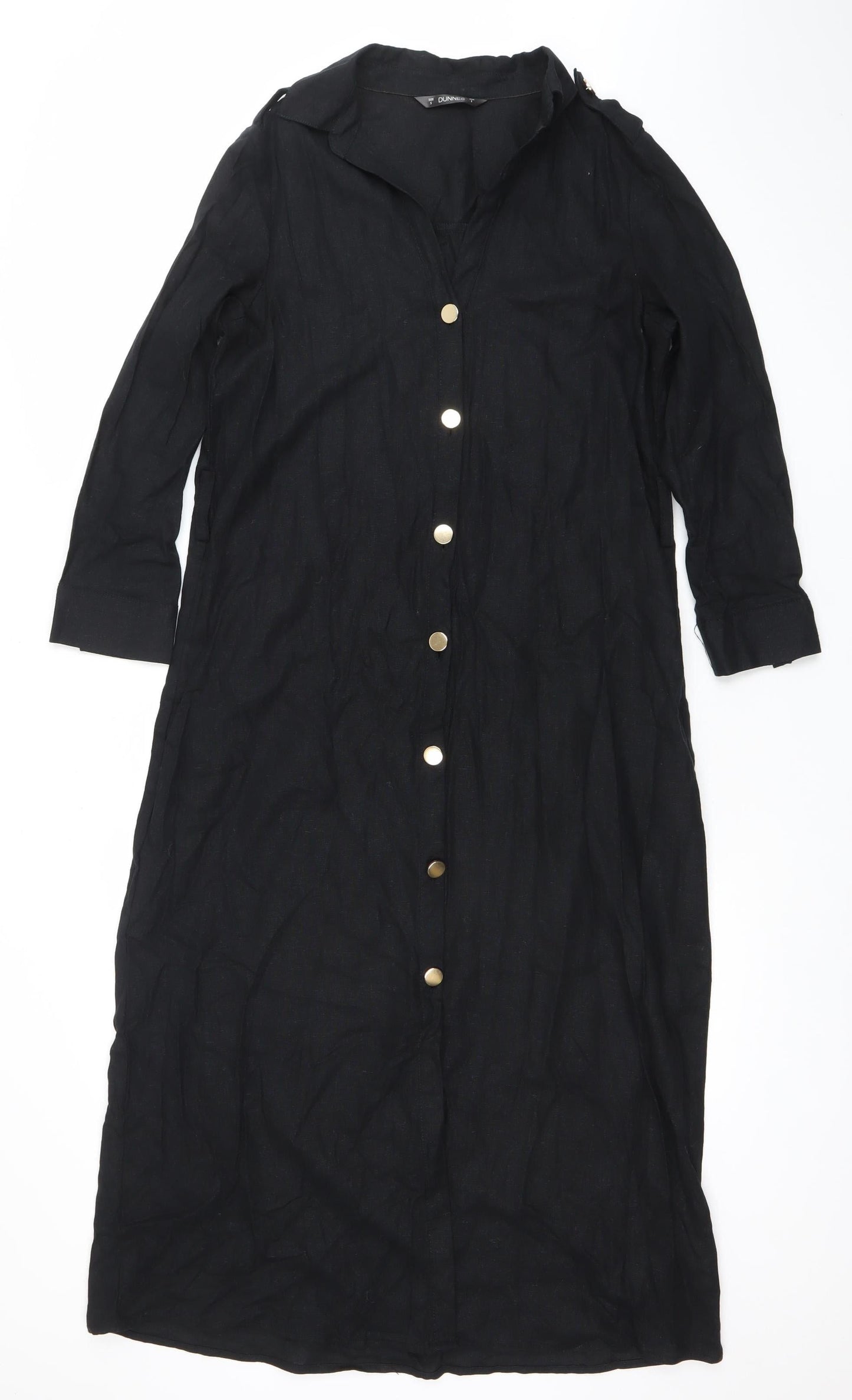 Dunnes Women’s Black Linen Blend Long Sleeve Shirt Dress Size S