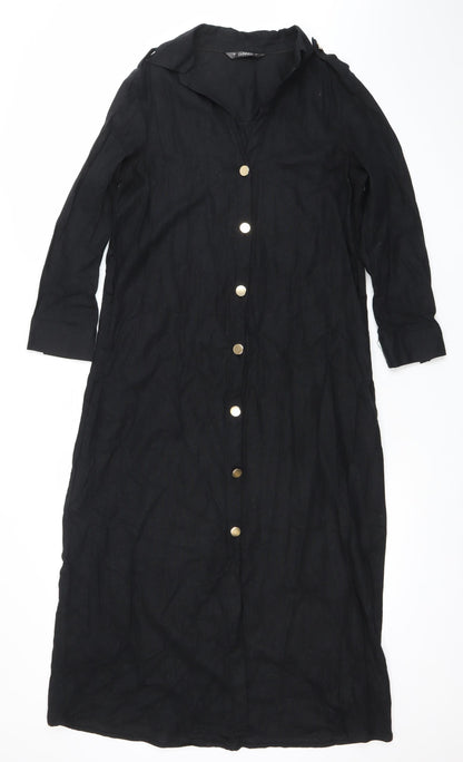 Dunnes Women’s Black Linen Blend Long Sleeve Shirt Dress Size S