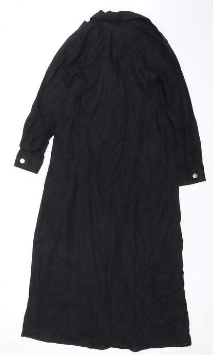 Dunnes Women’s Black Linen Blend Long Sleeve Shirt Dress Size S