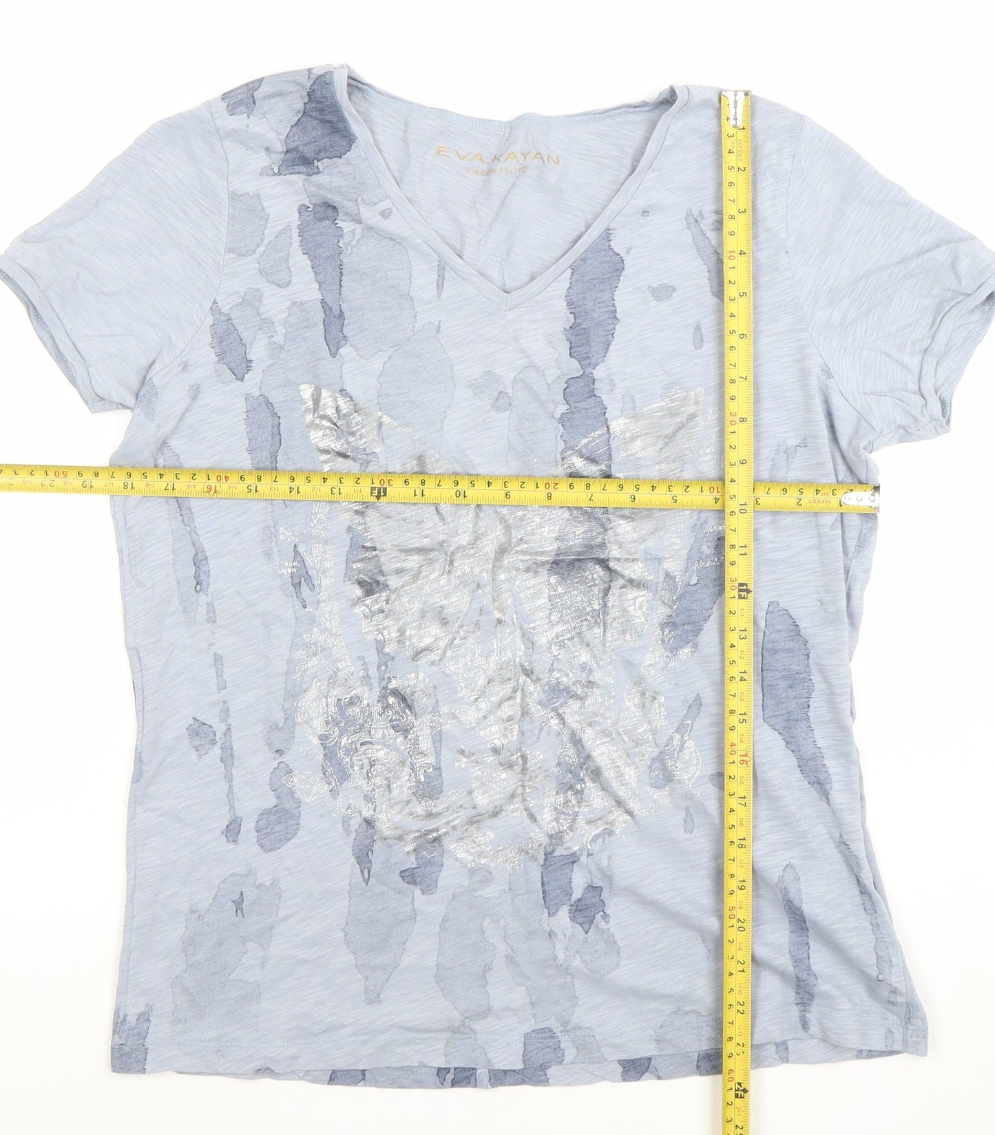 Womens UK Size 14 EVA KAYAN Blue Basic T-Shirt