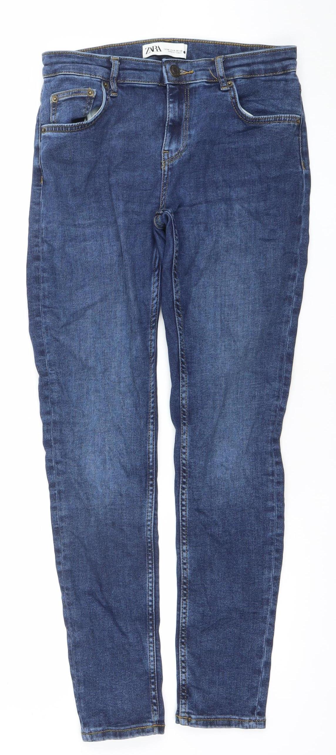 ZARA Women's Blue Skinny Mid-Rise Slim Fit Denim Jeans Size 10