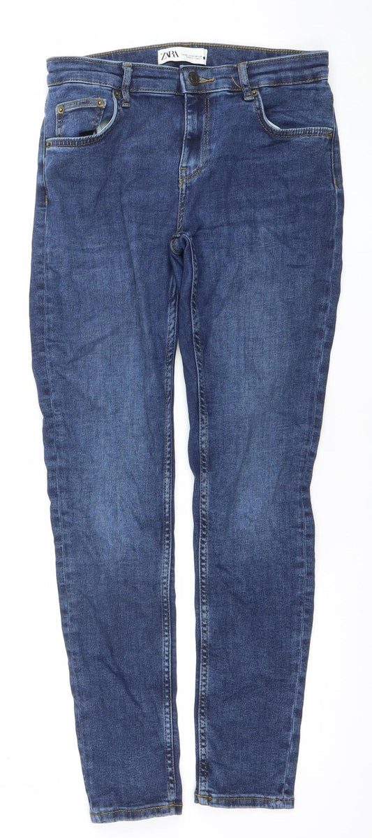 ZARA Women's Blue Skinny Mid-Rise Slim Fit Denim Jeans Size 10