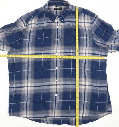 F&F Mens Blue Check Long Sleeve Cotton Button-Up Shirt 3XL