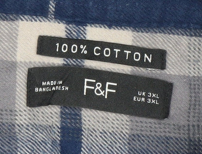 F&F Mens Blue Check Long Sleeve Cotton Button-Up Shirt 3XL