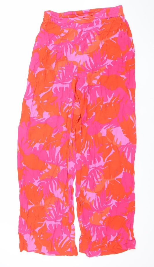 MNG Womens Multicoloured Tropical Cropped Wide-Leg Trousers Size M