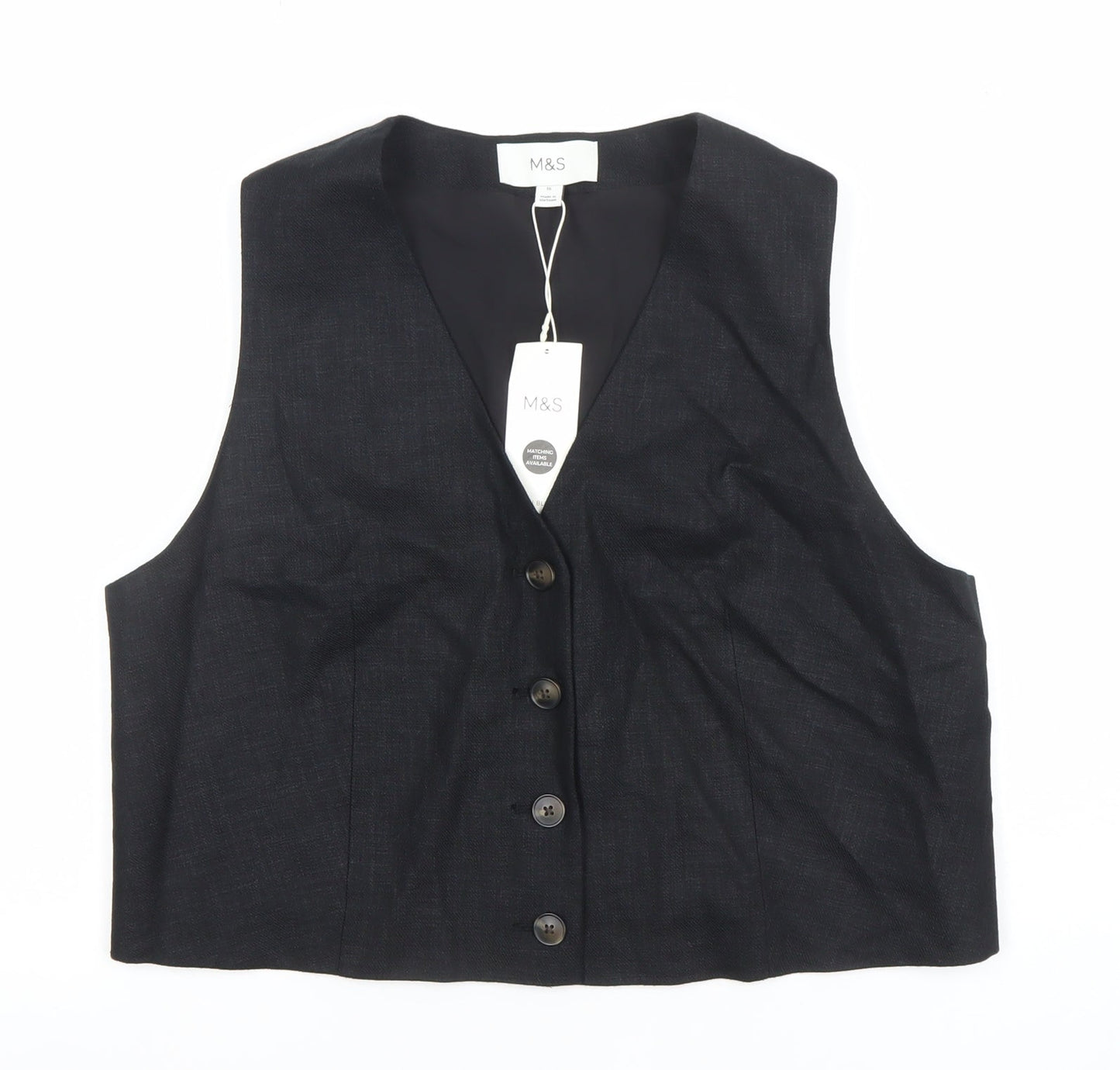 Marks and Spencer Women Black Linen Blend Suit Waistcoat Size 12