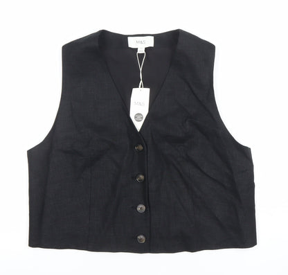 Marks and Spencer Women Black Linen Blend Suit Waistcoat Size 12