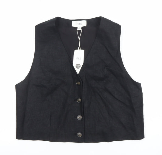 Marks and Spencer Women Black Linen Blend Suit Waistcoat Size 12