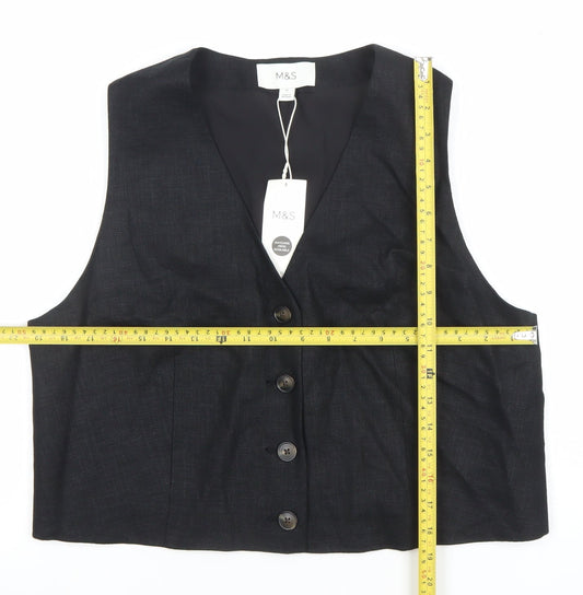 Marks and Spencer Women Black Linen Blend Suit Waistcoat Size 12