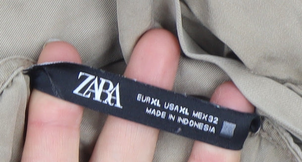 Zara Women Beige Viscose Belted Button Jumpsuit Size XL