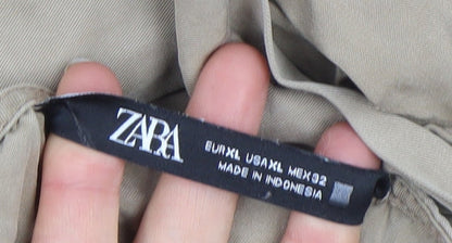 Zara Women Beige Viscose Belted Button Jumpsuit Size XL