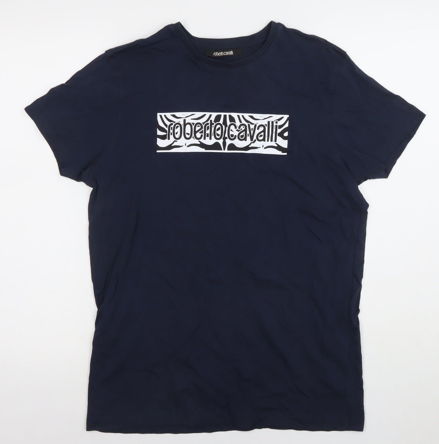 Roberto Cavalli Men's Blue Logo Cotton T-Shirt Size L