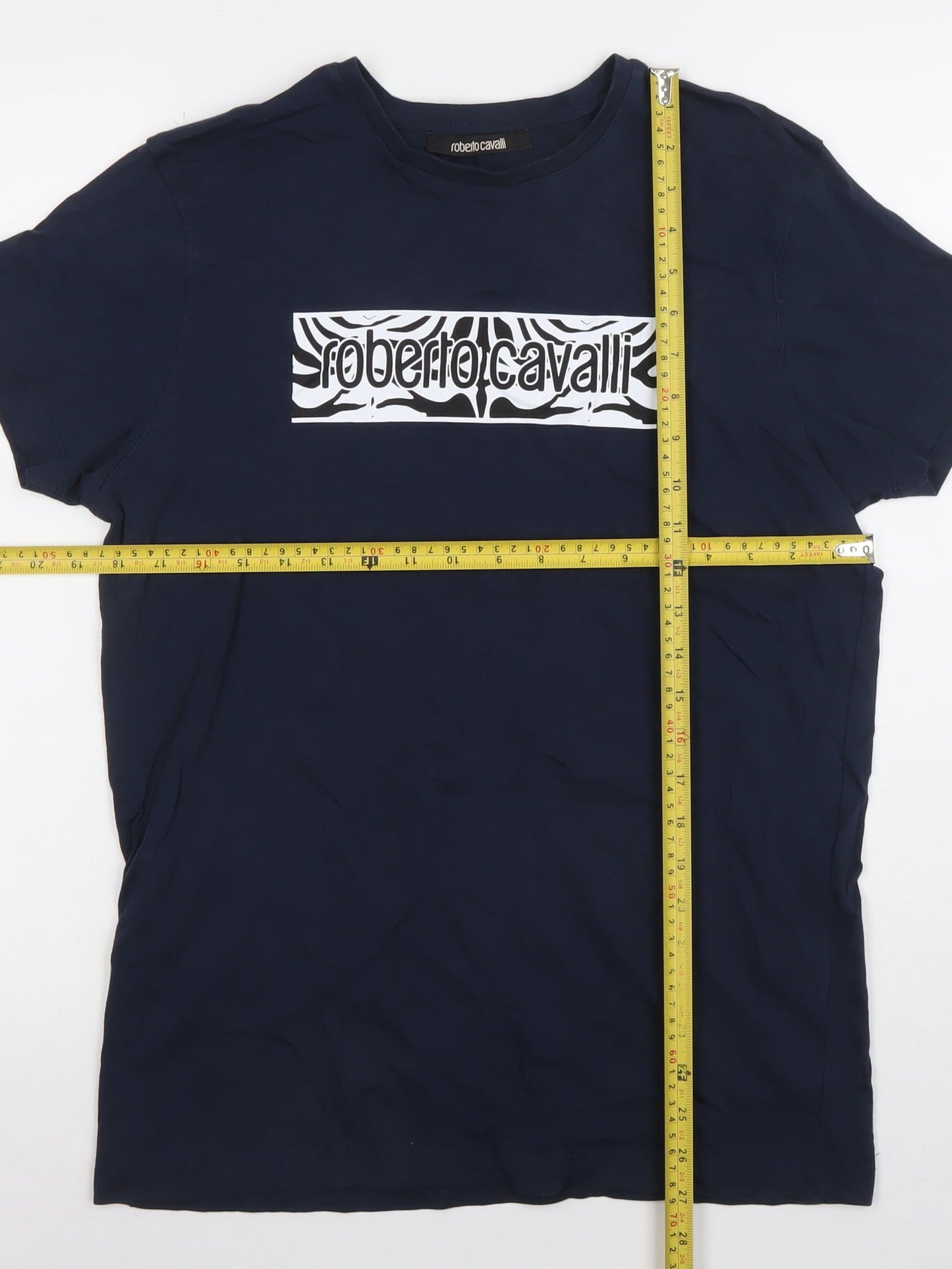 Roberto Cavalli Men's Blue Logo Cotton T-Shirt Size L