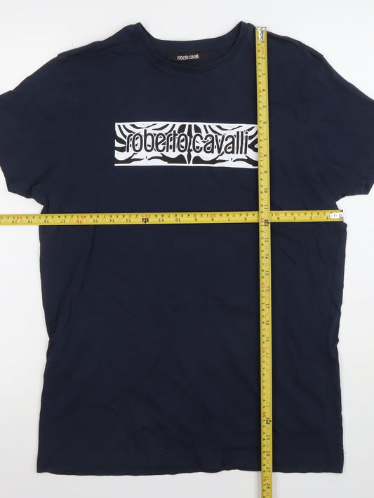 Roberto Cavalli Men's Blue Logo Cotton T-Shirt Size L