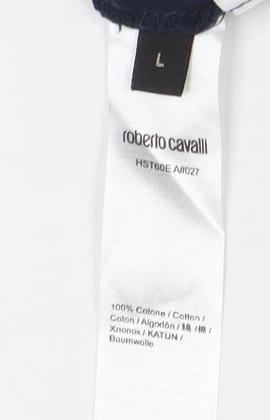 Roberto Cavalli Men's Blue Logo Cotton T-Shirt Size L