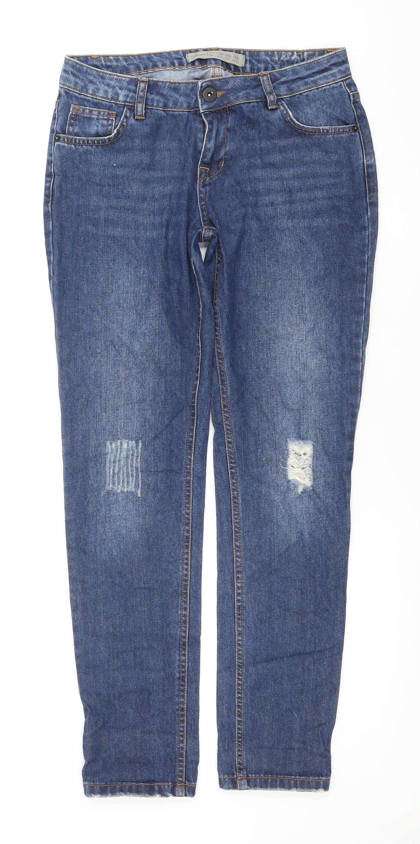 Denim Co. Womens Blue Size 10 Straight Leg Distressed Jeans