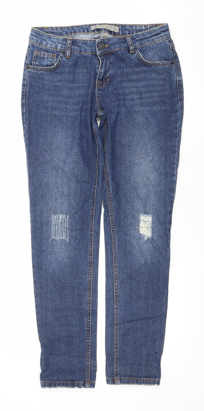 Denim Co. Womens Blue Size 10 Straight Leg Distressed Jeans