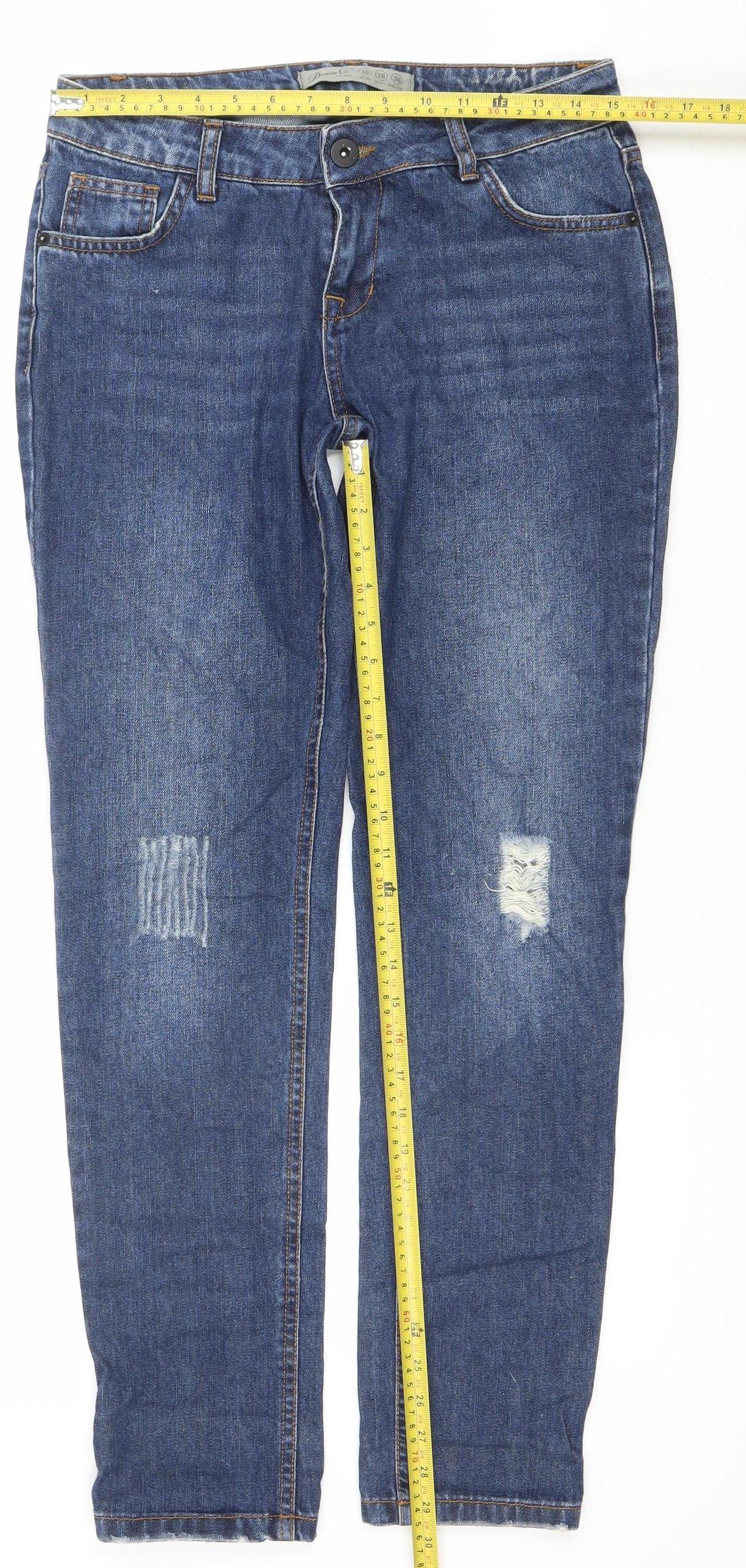 Denim Co. Womens Blue Size 10 Straight Leg Distressed Jeans