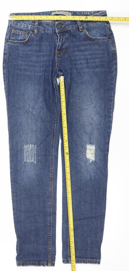 Denim Co. Womens Blue Size 10 Straight Leg Distressed Jeans