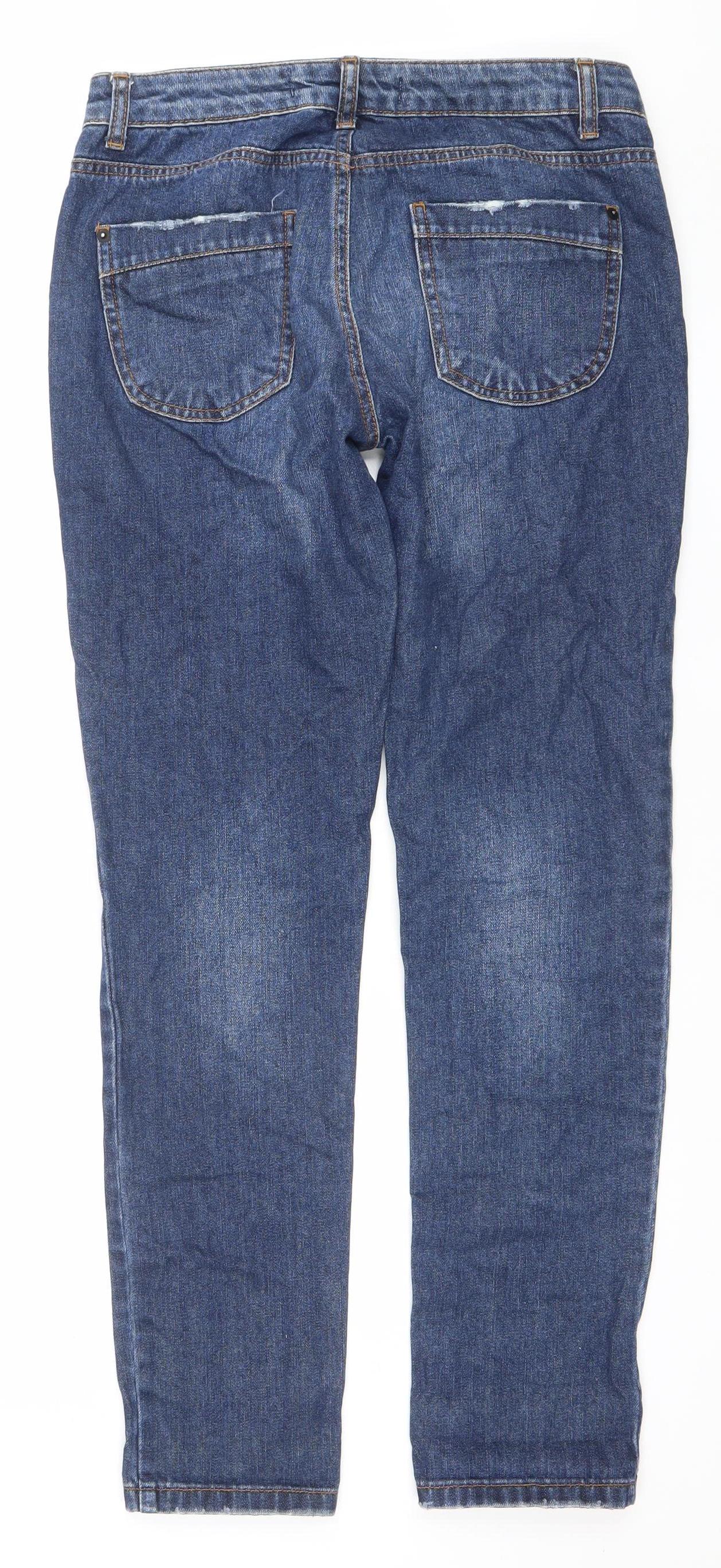 Denim Co. Womens Blue Size 10 Straight Leg Distressed Jeans