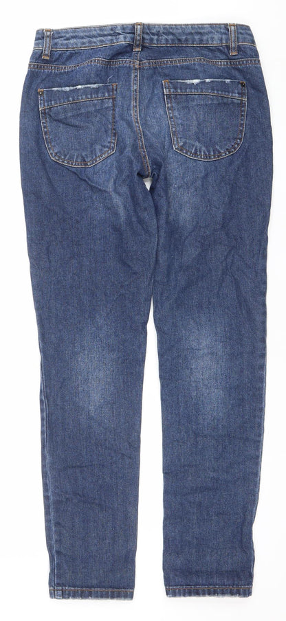 Denim Co. Womens Blue Size 10 Straight Leg Distressed Jeans
