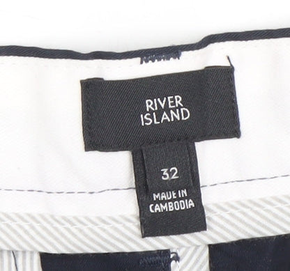 River Island Mens Blue Chino Shorts Size 32 Regular Fit Casual