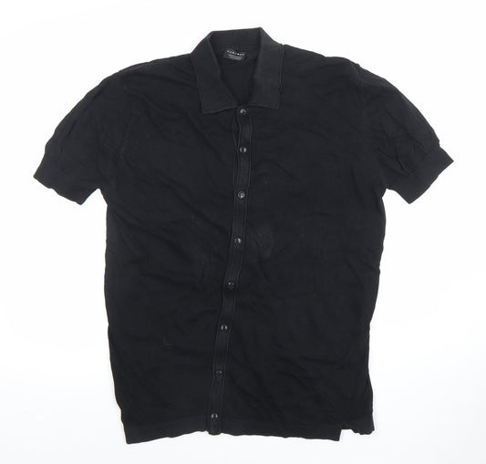 Zara Man Black Short Sleeve Polo Shirt Size L Cotton Blend