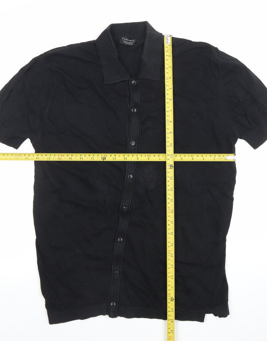 Zara Man Black Short Sleeve Polo Shirt Size L Cotton Blend