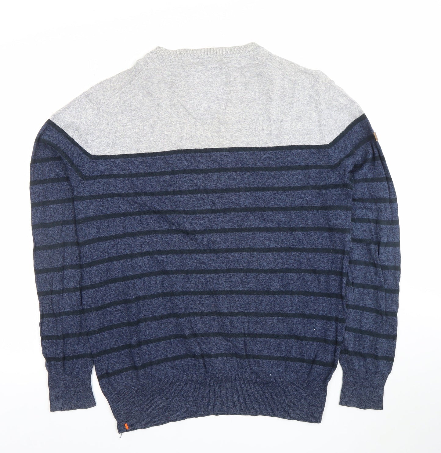 Superdry Men's Blue Striped Crew Neck Cotton Wool Blend Jumper XL