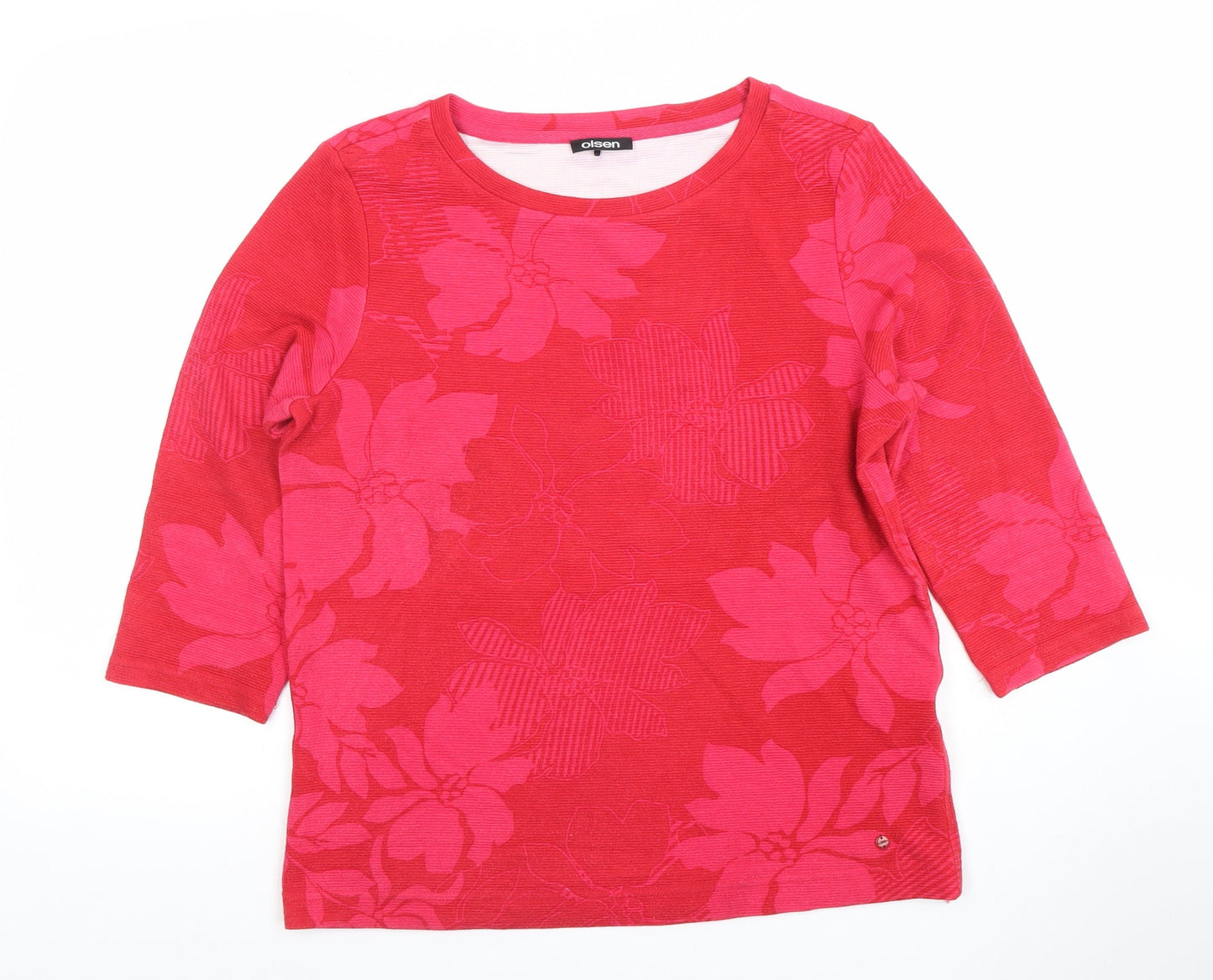 Olsen Women's Red Floral 3/4 Sleeve Cotton T-Shirt Size 12