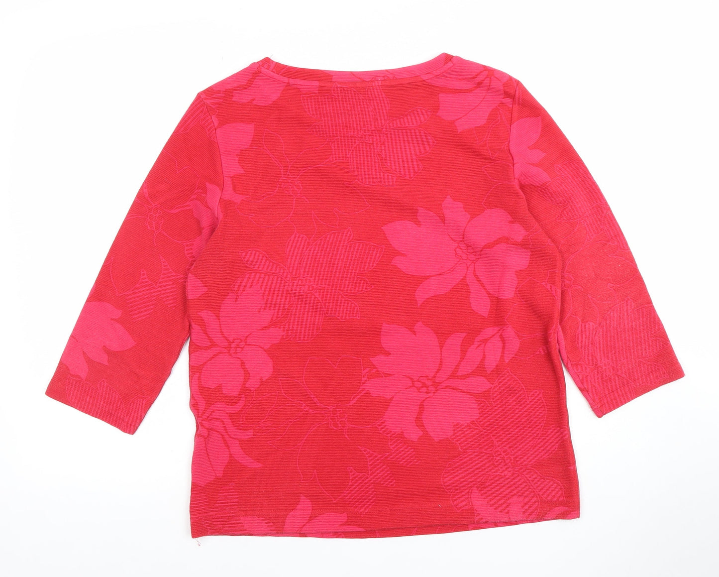 Olsen Women's Red Floral 3/4 Sleeve Cotton T-Shirt Size 12