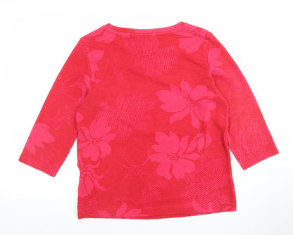 Olsen Women's Red Floral 3/4 Sleeve Cotton T-Shirt Size 12