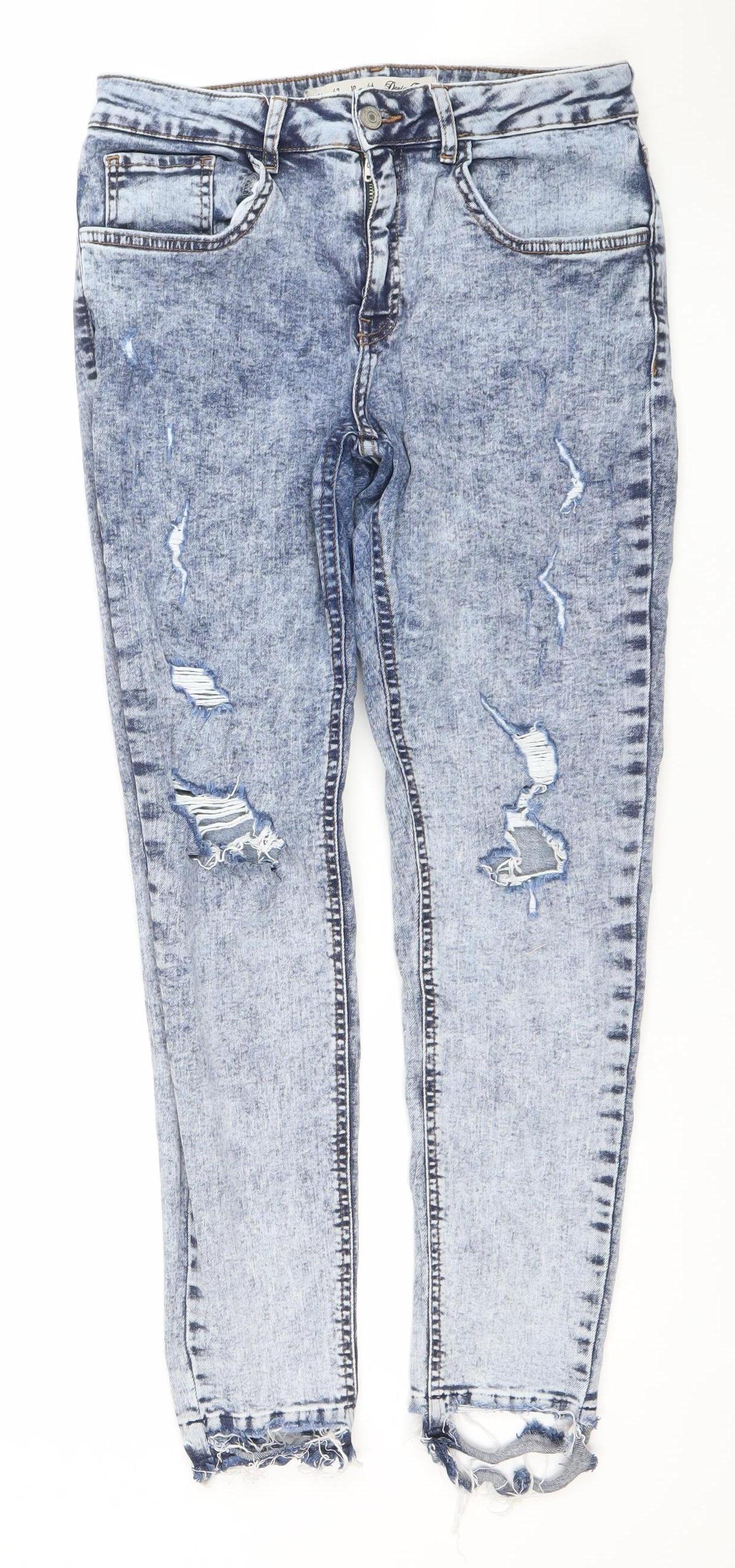 Denim Co. Womens Blue Acid Wash Distressed Skinny Jeans Size 14
