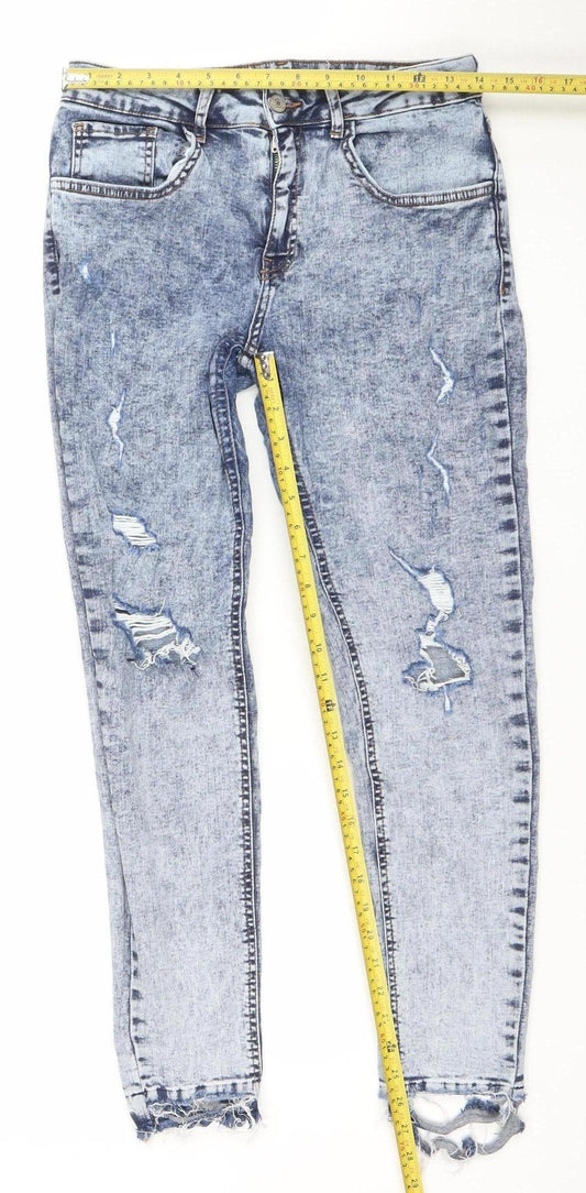 Denim Co. Womens Blue Acid Wash Distressed Skinny Jeans Size 14