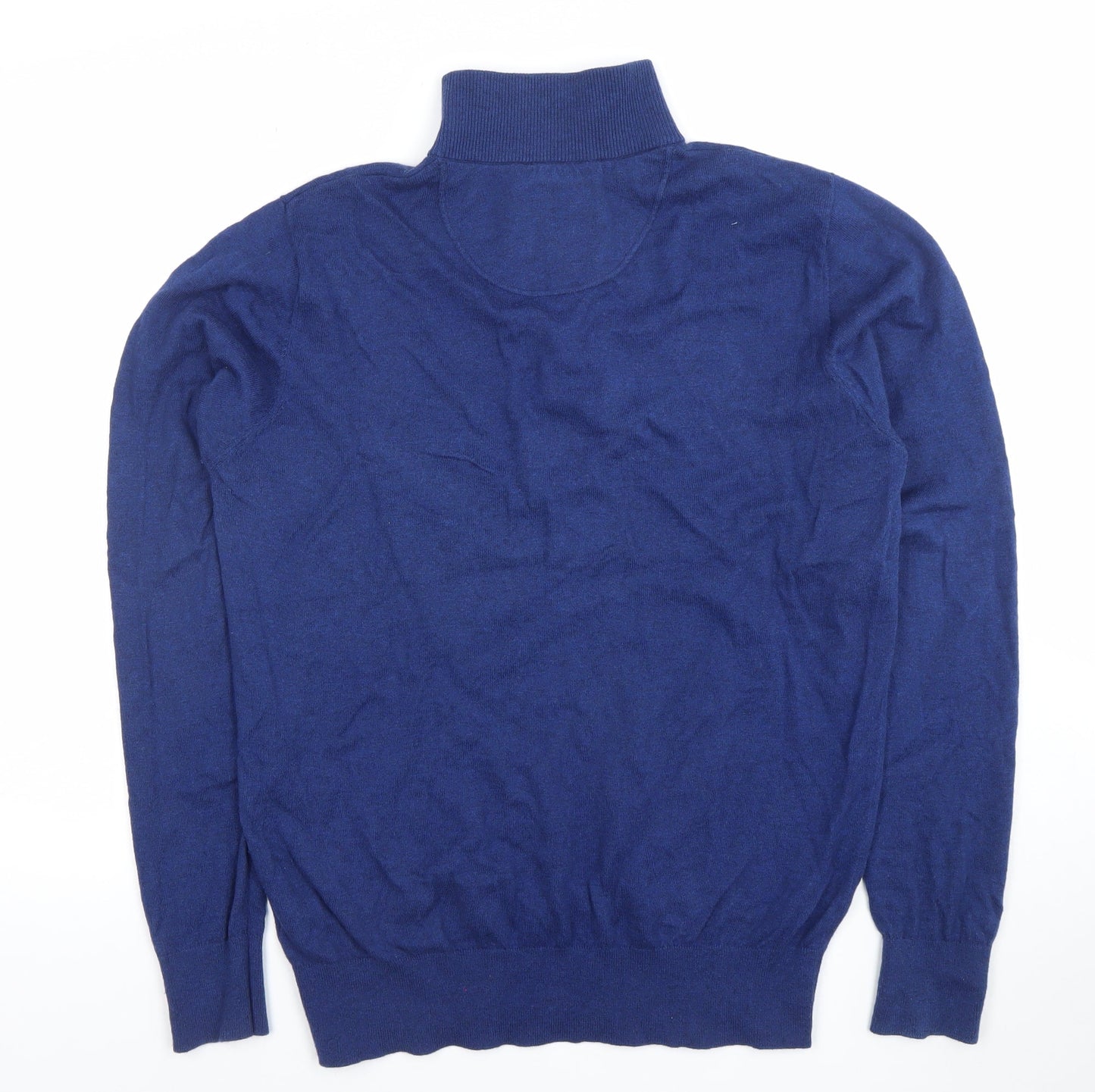 6th Sense Men's Blue Wool Cotton 1/4 Zip High Neck Jumper M