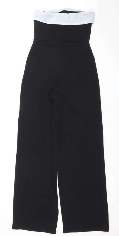 PrettyLittleThing Womens Black Strapless Wide-Leg Stretch Jumpsuit Size 10
