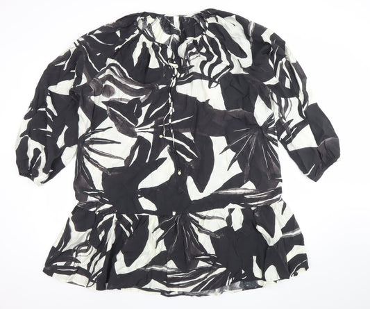 H&M Women’s Black Floral Viscose Short Dress Size XL Lightweight Summer Style