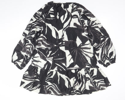 H&M Women’s Black Floral Viscose Short Dress Size XL Lightweight Summer Style