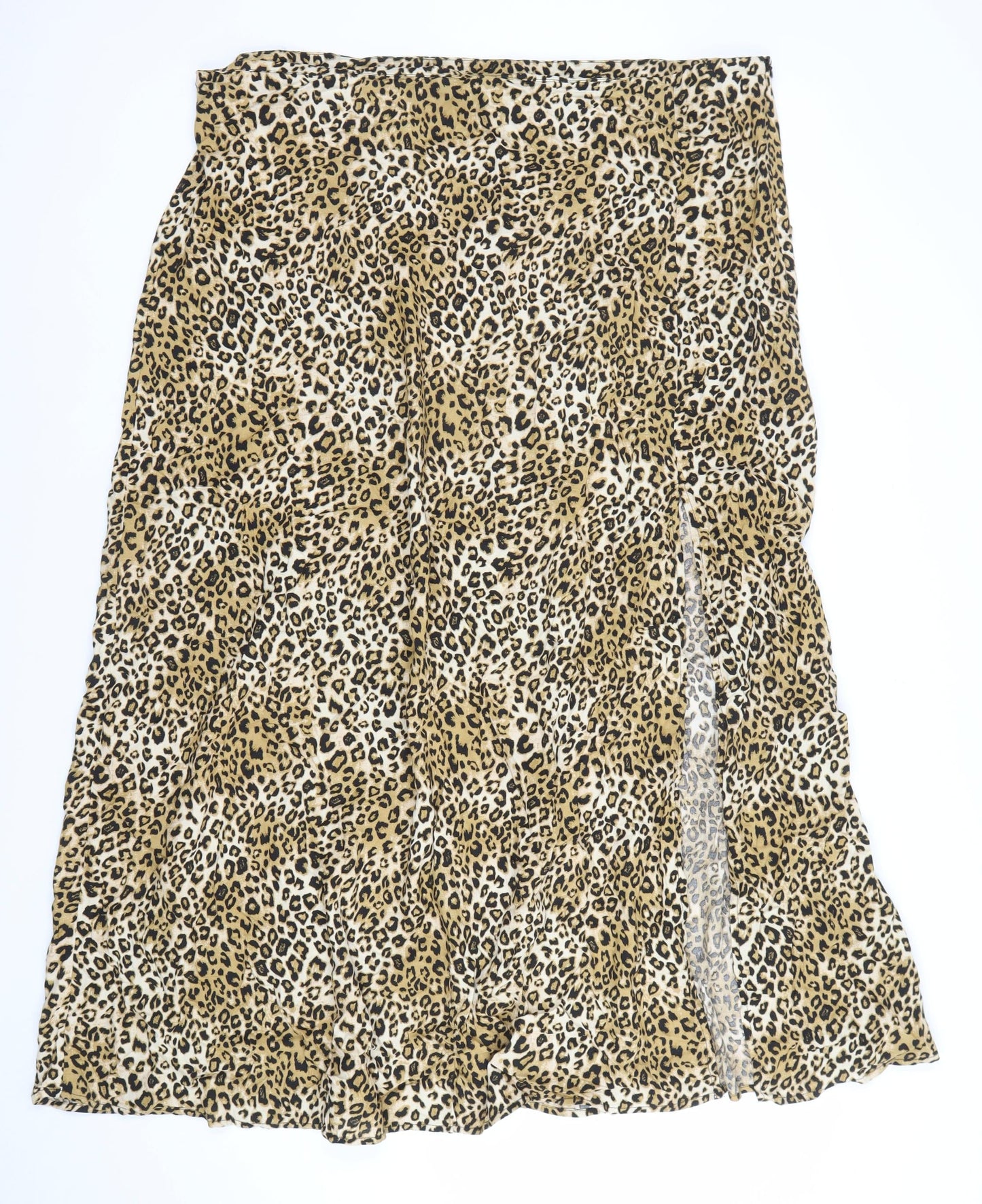 Noisy May Women's Brown Leopard A-Line Midi Skirt Size 16 Viscose