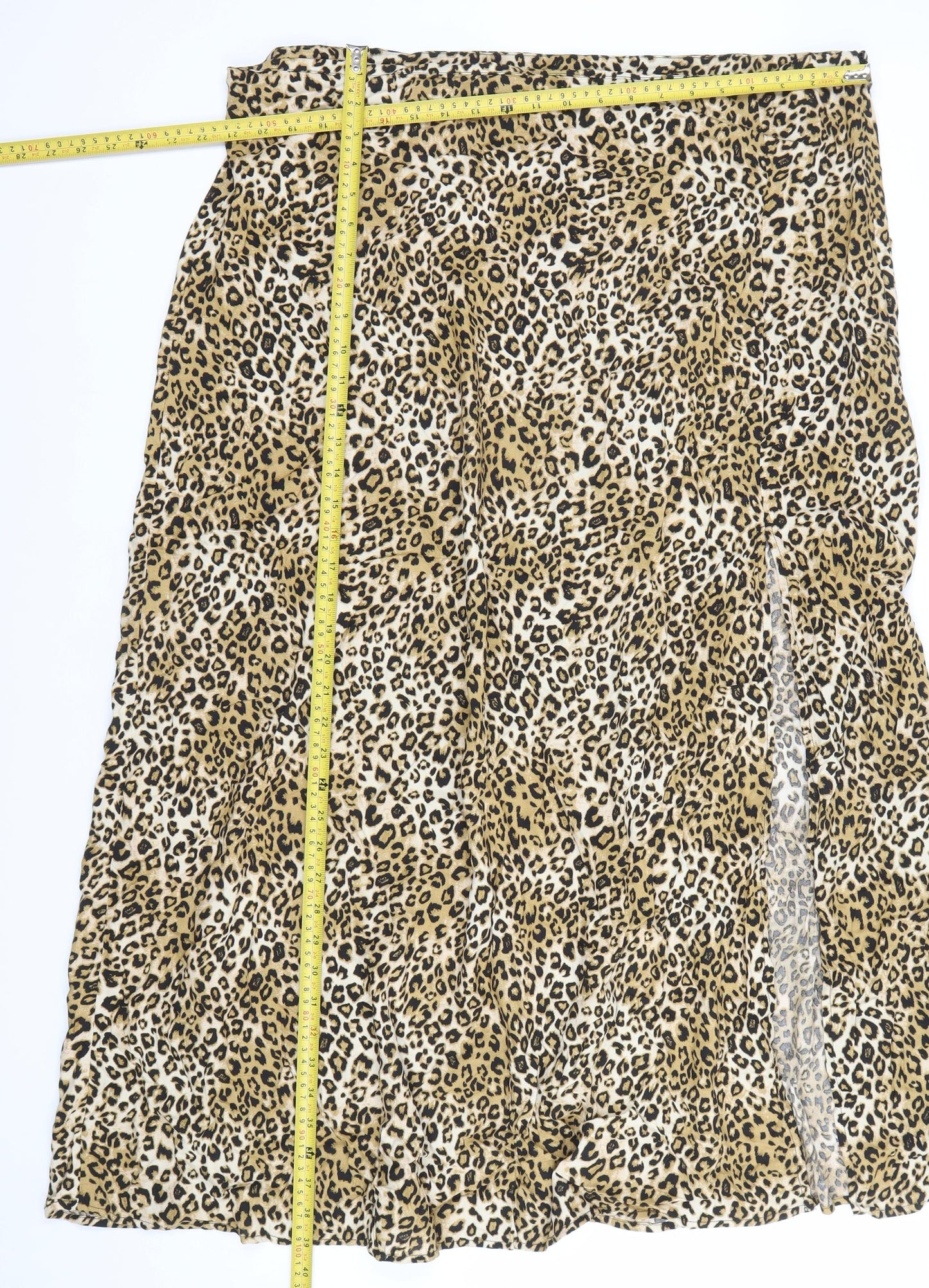 Noisy May Women's Brown Leopard A-Line Midi Skirt Size 16 Viscose