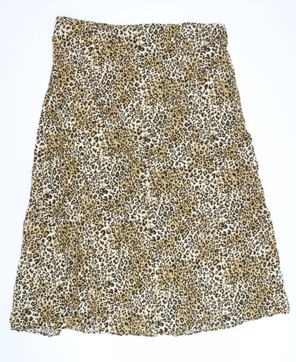 Noisy May Women's Brown Leopard A-Line Midi Skirt Size 16 Viscose