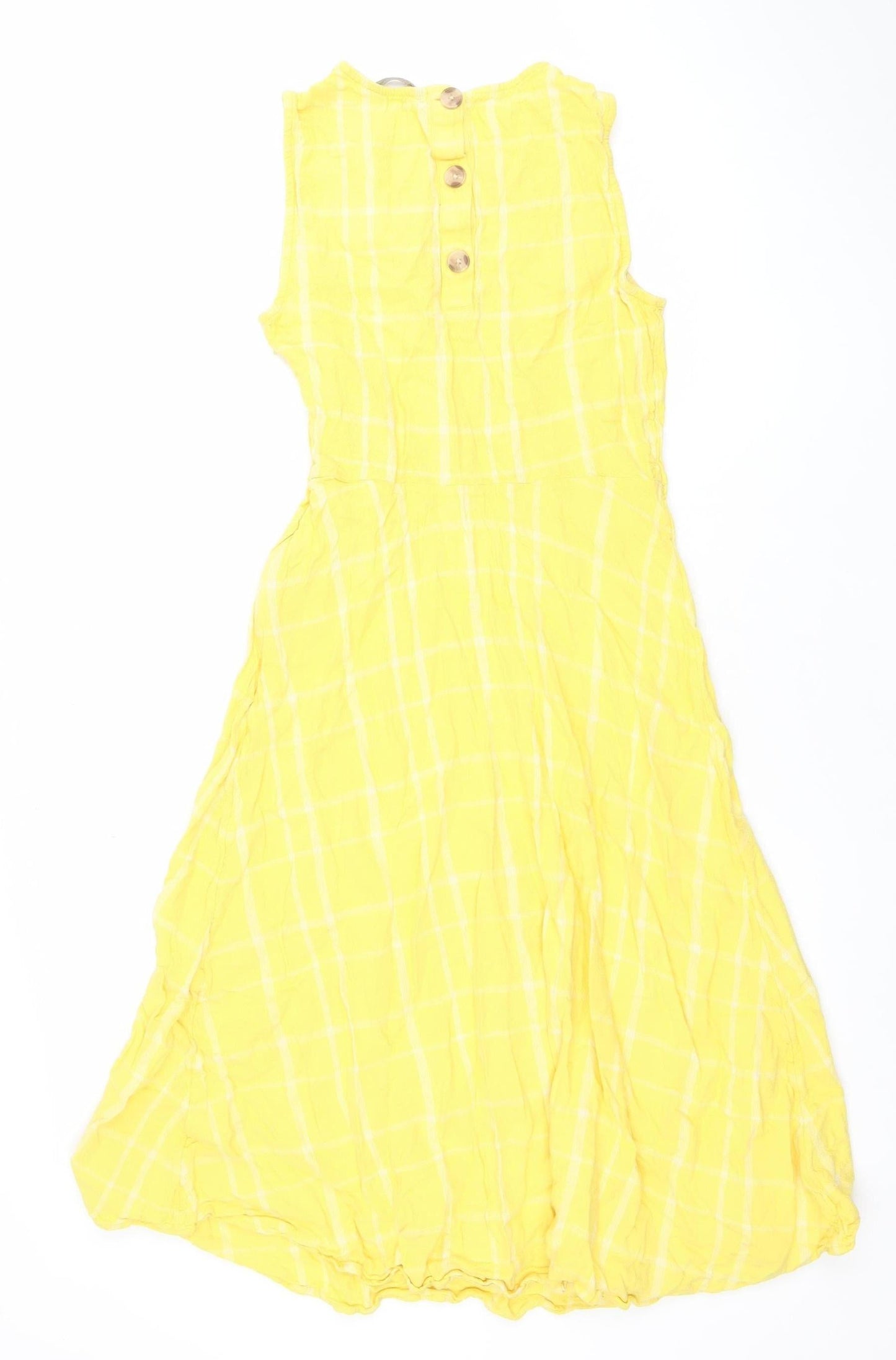 Marks and Spencer Women Yellow A-Line Check Sleeveless Dress Size 8