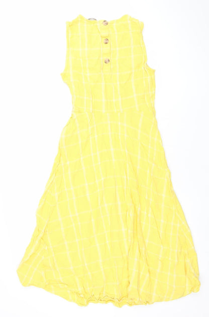 Marks and Spencer Women Yellow A-Line Check Sleeveless Dress Size 8