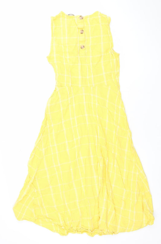 Marks and Spencer Women Yellow A-Line Check Sleeveless Dress Size 8
