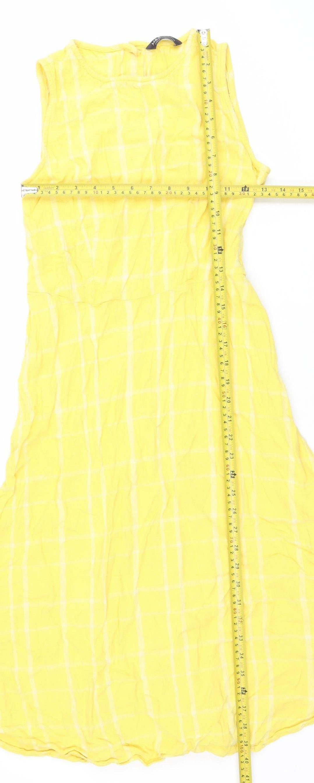 Marks and Spencer Women Yellow A-Line Check Sleeveless Dress Size 8